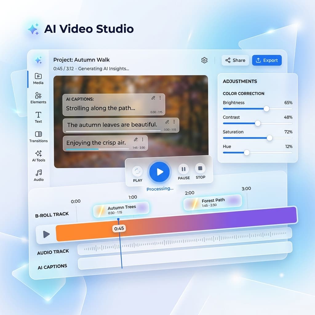 AutoCaption AI caption generator showing multi-language transcription with timestamps